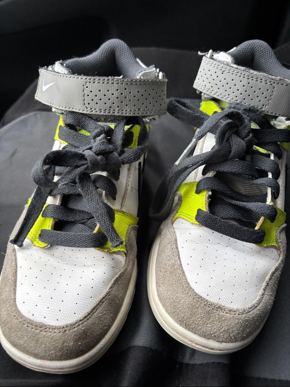 Nike Kids High-Top Sneakers in Gray, Black and Neon Yellow